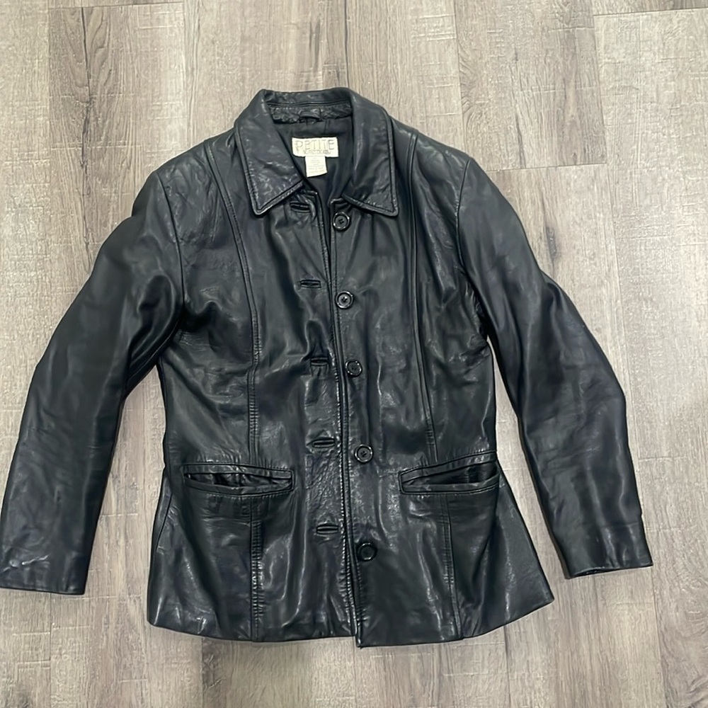 Vintage Petite Sophisticate Small Petite Black Soft Leather Jacket Buttons